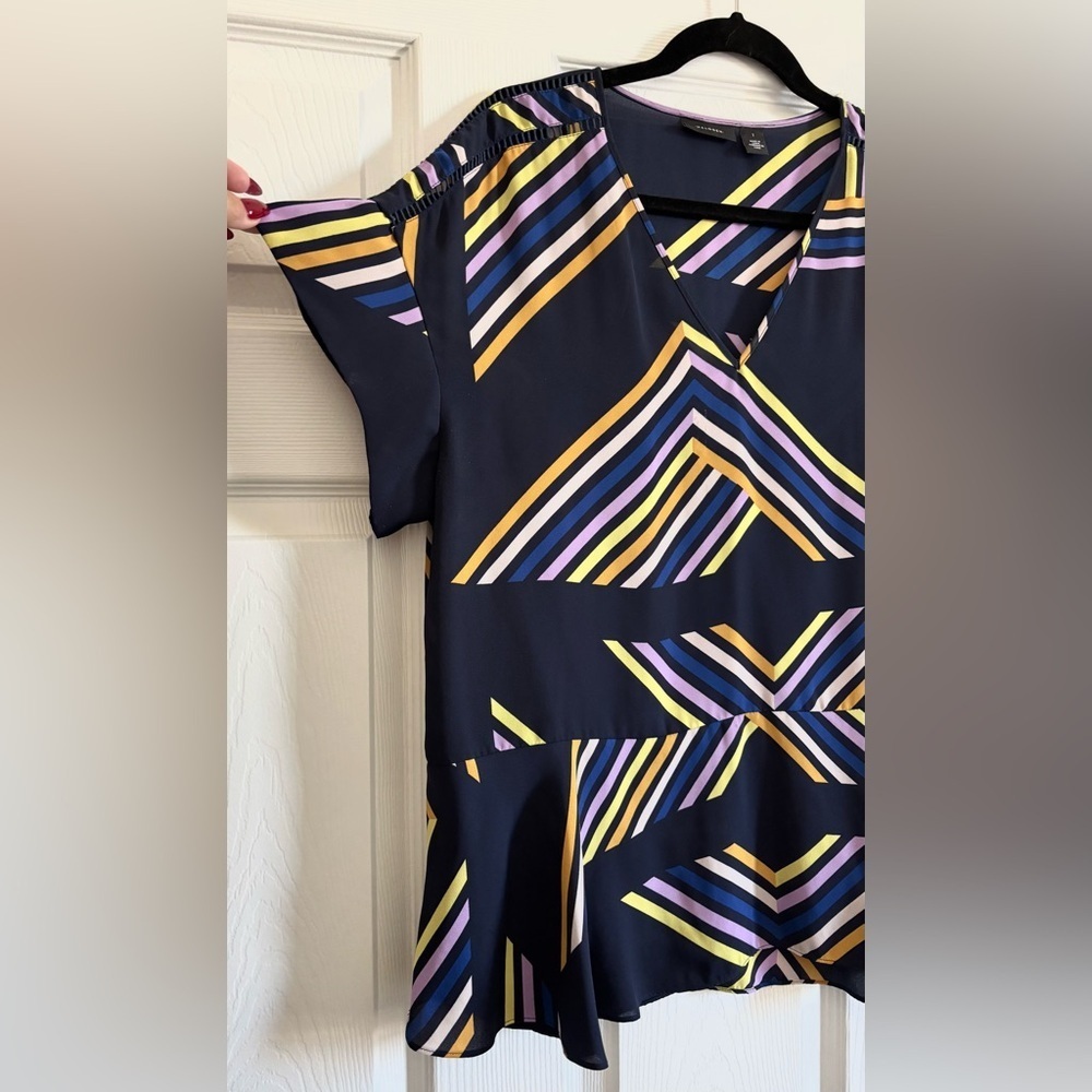 Halogen Navy Blue with Multicolor Geometric Design Blouse - Picture 3 of 4